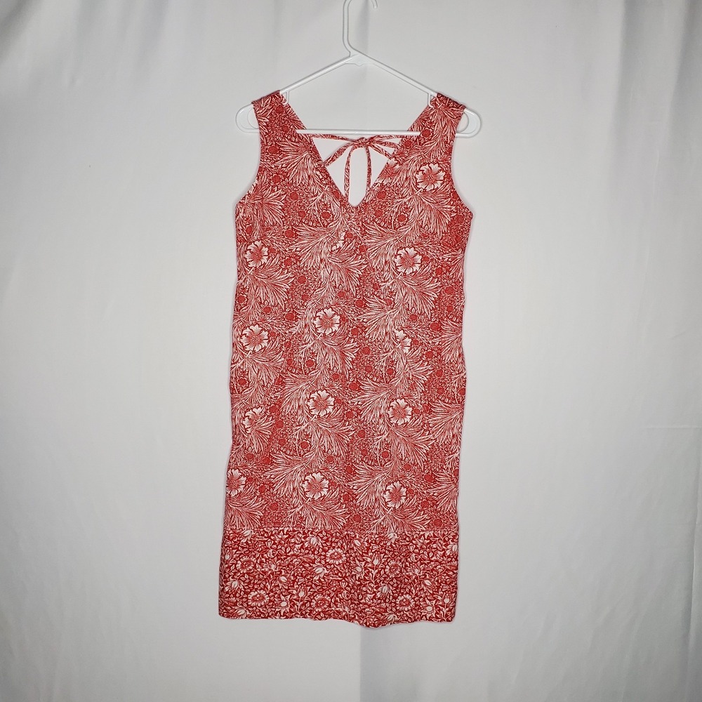 Next x Morris Co Dress 6 Linen Blend Floral Sleeveless Sheath 6 Red Garden Tea